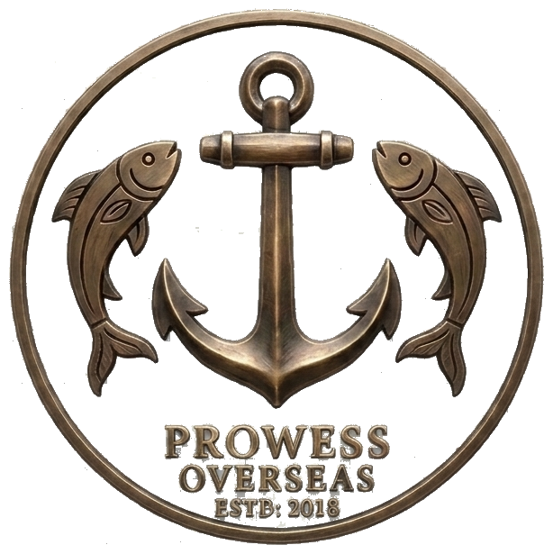 Prowess Overseas emblem — anchor with two fish